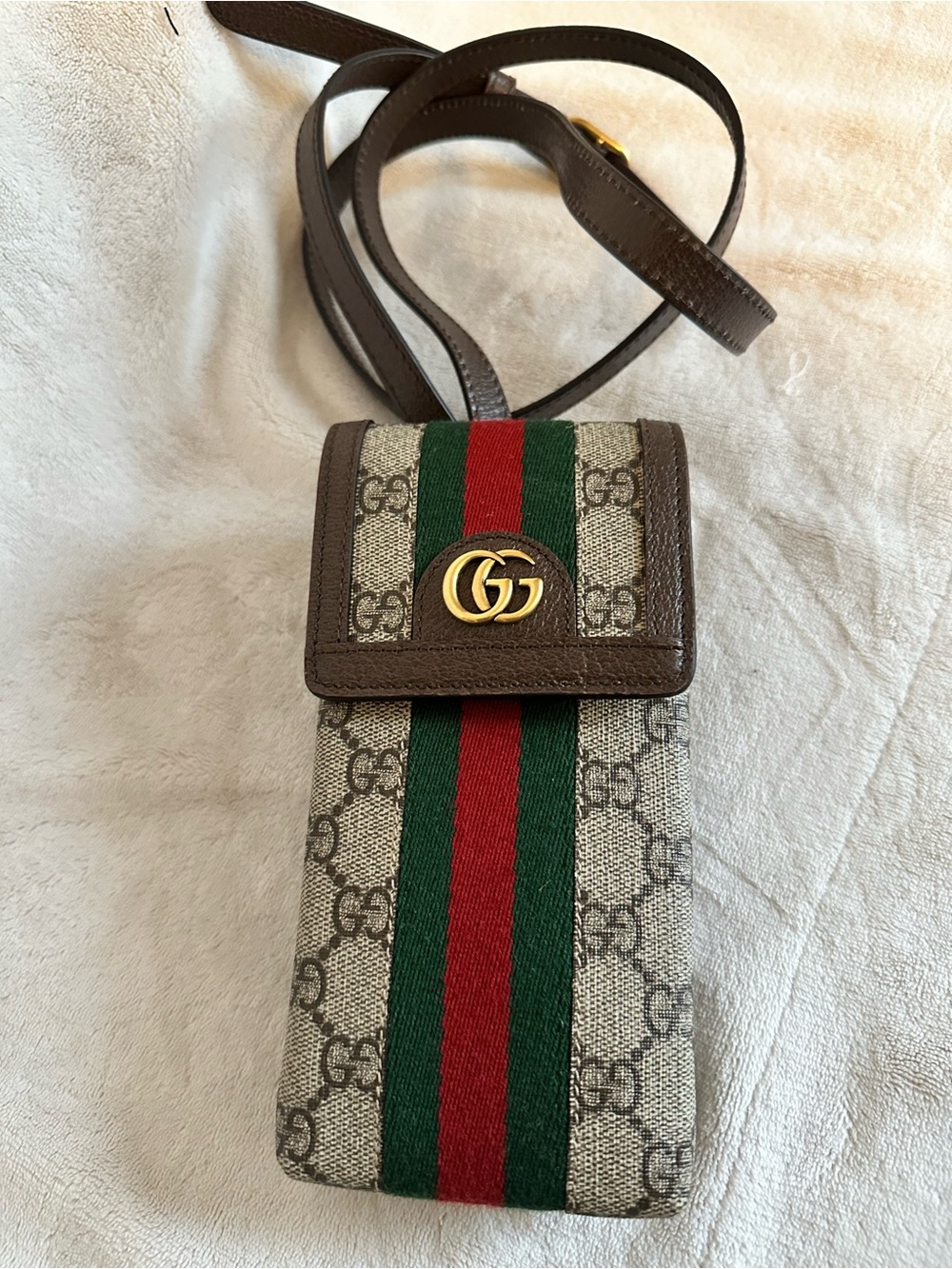 Gucci Beige GG Supreme with Green and Red Web Belt Bag